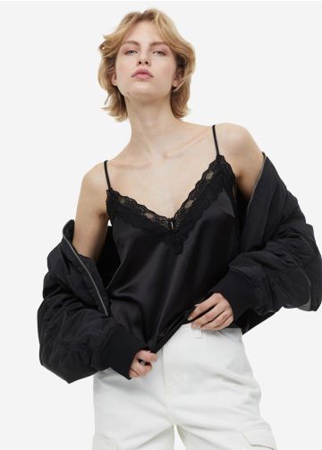 Lace-trimmed Satin Camisole Top