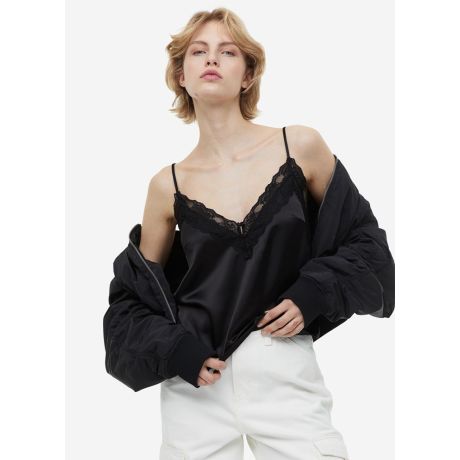 Lace-trimmed Satin Camisole Top