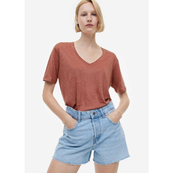 V-neck linen T-shirt